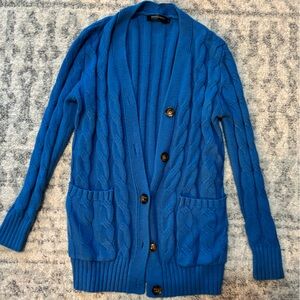 Like new blue Merokeety long sleeve button up cardigan with pockets